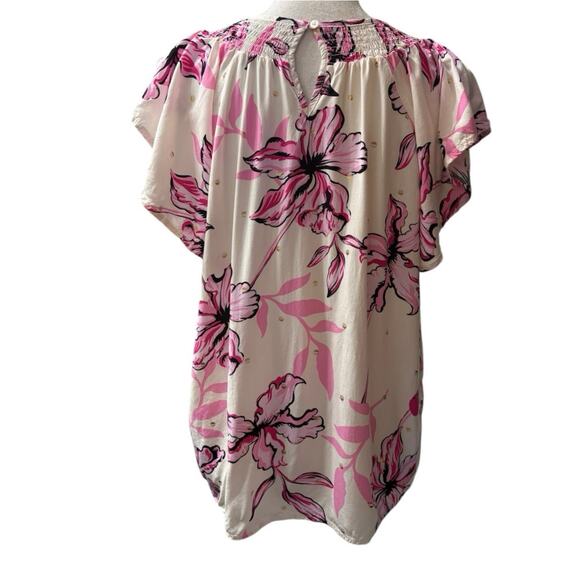 Harve Bernard Cream Pink Floral Top Large - Picture 2 of 3